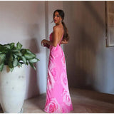 Flower Printed Strap Beach Maxi Dress-Outfit