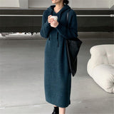 Autumn And Winter Thickened Hooded Sweater Dress Women's Straight Tube Loose Waist Length Style To Wear Thin Knitted Bottom Sweater-Outfit