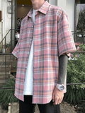 Men's Checkered Print Button Down Shirt-Outfit