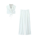 Temperament Casual Suit Vest Suit 2025 Summer Sleeveless Wrap Wearing Short-Carved Vest Folded Trousers