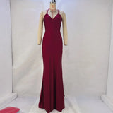 Toloer Women's Spring / Summer 2024 New Solid Color Sexy Backpack Hip Show Thin Long Sling Dress-Outfit