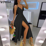 Summer Dress Sexy High Split Party Maxi Long Dresss Women Sundress 2021 VONDA Bohemian Vestidos Femme Robe