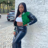 Brown Baseball Fashion Fall Jackets For Women 2022 Patchwork Button Black Crop Top Jackets Coats Red Varsity Bomber