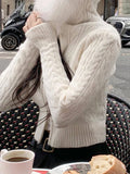 Sweet Furry Trim Hooded Knitted Cropped Cardigans Slim Zipper Long Sleeve Sweaters Women 2023 Autumn Winter Fashion Lady-Outfit