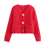 New autumn and winter 2024 women street fashion thick needle short cardigan coat-Outfit
