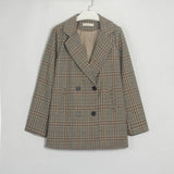 Wixra Women Plaid Casual Double Breasted Blazer Coat Turn Down Collar Pockets Female OL Chic Tops New