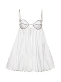 Fashion Women's Dress Slash Neck Sleeveless Backless Spliced Drilling Chain Flounce White Dresses Summer 2023 New