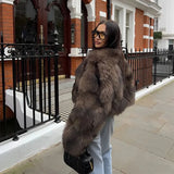 2025 Women's Fur Temperament Elegant Warm Artificial Fur Brown Casual Coat Real