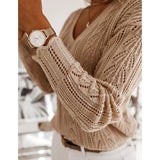 Women Casual Hollow Out Knitted Sweater Long Sleeve V neck Solid Loose-fitting High Street Warm Pullover 2022 Winter