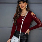 Women Lace Patchwork T-shirt Long Sleeve Turtleneck Skinny Tshirt Autumn Winter Fashion Slim Butterfly Sleeve Solid T Shirt-Outfit