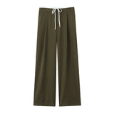 Waist Wide Leg Double-Layered Leisure Trousers 2025 Spring And Summer New Women's Rope High Waist Folding Broad Leg