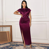 Dress Solid Dress High-Waist Temperament Commuter Red Composition Dress Long