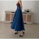 2022 Spring 2 Pieces High Waist Women Denim Skirt Long Vintage Loose Chic Single Breasted Maxi Skirts Woman Jeans