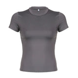 Toloer Spice Girl Wind Pure Color Short Sleeve Basic T-Shirt Women's New Round Collar Slim Bottom Jacket Tide-Outfit