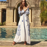 Bahia Maxi Dress Women Summer Fall Long Sleeve Embroidery Vintage Long Dress 2023 Boho Beach Hippie Loose Vestidos