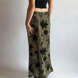 Toloer Style Retro Sen Flower Print Sexy Low Waist Skirt Female Milk Silk Straight Skirt Skirt-Outfit