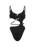 O Ring Cutout Black Cami Bodysuit-Outfit