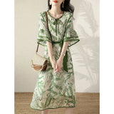 Style Big-Name Female Lotus Leaf Lace-Up Dress With Collision Color To Show Lean Dress In 2023 Summer New Medium-Long Casual Skirt-Outfit