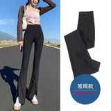 Toloer Micro Bell Pants Slit Slim Slim Small Floor Pants High Waist Autumn Female Slit Suit Long Pants-Outfit