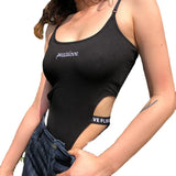 Toloer Summer Women's Solid Color Slim Fashion Letter Embroidered Slip Jumppiece Female-Outfit