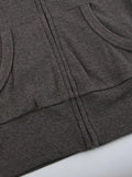 Solid Ribbed Zip Up Drawstring Hooded Long Sleeve Knit-Outfit