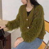 New Autumn And Winter Style Foreign Style Design Imitates The Mink Hair Thickened Coat Knitted Cardigan Women's Loose And Thin Sweater.-Outfit