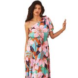 Women's Clothing New Spring And Summer Slant Shoulder Holiday Wind And Flowers High-End Dress Dress Women's