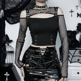 Summer New Women's Wear Dark Style Fashion Hot Girl Sexy Practice Punk Shoulder Long-Sleeved Top Woman-Outfit
