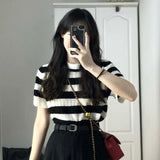 Toloer Knit Short-Sleeved T-Shirt Female 2023 Summer New Korean Version Unique Chic Student Jacket Short Ins