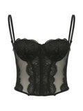 Lace Paneled Mesh Corset Top-Outfit