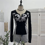 Shooting Sports Wind Crash Color Print Semi-Zip V-Neck Long-Sleeved T-Shirt With Thin Velvet Bottom Short Top