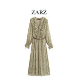 Homemade New Women's Classic Belt Laminated Long Sleeve Dress