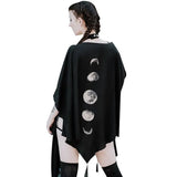 InsGoth Black Capes Coat Vintage Moon Print Gothic Loose Women Batwing Duplex Shawl Long Sleeve Cape Autumn Female