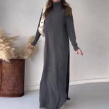 Solid-Color High-Collar Side Open-Fork Knitted Trousers Set In Autumn