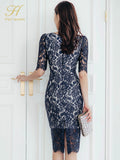 Han Queen Summer 2023 Women Evening Party Sexy Lace Bodycon Sheath Dress Hollow Out Patchwork Slim Pencil Dresses-Outfit