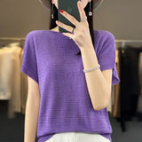Toloer Line Of Clothing Worsted Short Sleeve Female Round Collar Loose Thin Bat Sleeve Vest Shirt Hollow Out Outside The Hair-Outfit