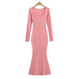 Trendy Women's Dress Net Red Style Pure Style Sexy Side Repair Height Waist Long-Sleeved Hip Skirt-Outfit
