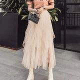 Elastic Black Tulle Skirts Women 2023 Elegant High Waist A Line Casual Faldas Korean Style Pink Y2k Long Pleated