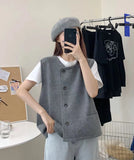 Spring And Autumn Dress New Single-Breasted Sleeveless Shoulder Vest For Women Fashionable Loose And Thin Knitted Vest Girls-Outfit