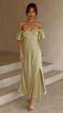 Summer Women's New Temperament Pure Color V-Neck Sexy Elegant High-Waisted Dress