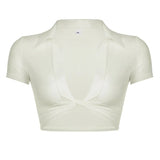 Toloer Girl Lapel Perspective Mesh Shirt Top Spring 2023 New Sexy Short Style With Short Sleeve Thin Shirt-Outfit