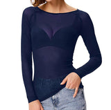 Toloer Spring And Autumn Black All Transparent Mesh Yarn Bottom Shirt Female Long Sleeve Sexy Perspective Thin Net Shirt Super Elastic Gauze