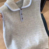 Toloer Sweet Korean Dongdaemun Stifled Small Collar Loose Striped Knitted Vest Women Autumn And Winter Folding