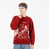 Christmas Bear Concert Embroidery Sweater Harajuku Retro Style Knitted Sweater Autumn And Winter Cotton Pullover