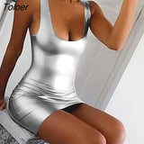 Mini Satin Dress Women Sexy Straps Slim Fit Bodycon Party Dress Neon Silver Dress Summer Dreses