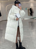Black White Parka Coat Women's 2022 Fashion Thicken Winter Hooded Loose Long Jacket Female Windproof Rainproof Warm