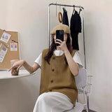 Spring And Autumn Dress New Single-Breasted Sleeveless Shoulder Vest For Women Fashionable Loose And Thin Knitted Vest Girls-Outfit