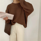 2022 New Women's Pullovers Vintage Korean Style Long Sleeve Round Neck Casual Loose Ladies Knitting Tops Sweaters