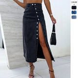 New Button Irregular Opening Skirt Half-Body Denim Skirt High Waist-Cuffed Hip