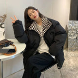 Checkered Collar Zip Up Padded Jacket-Outfit